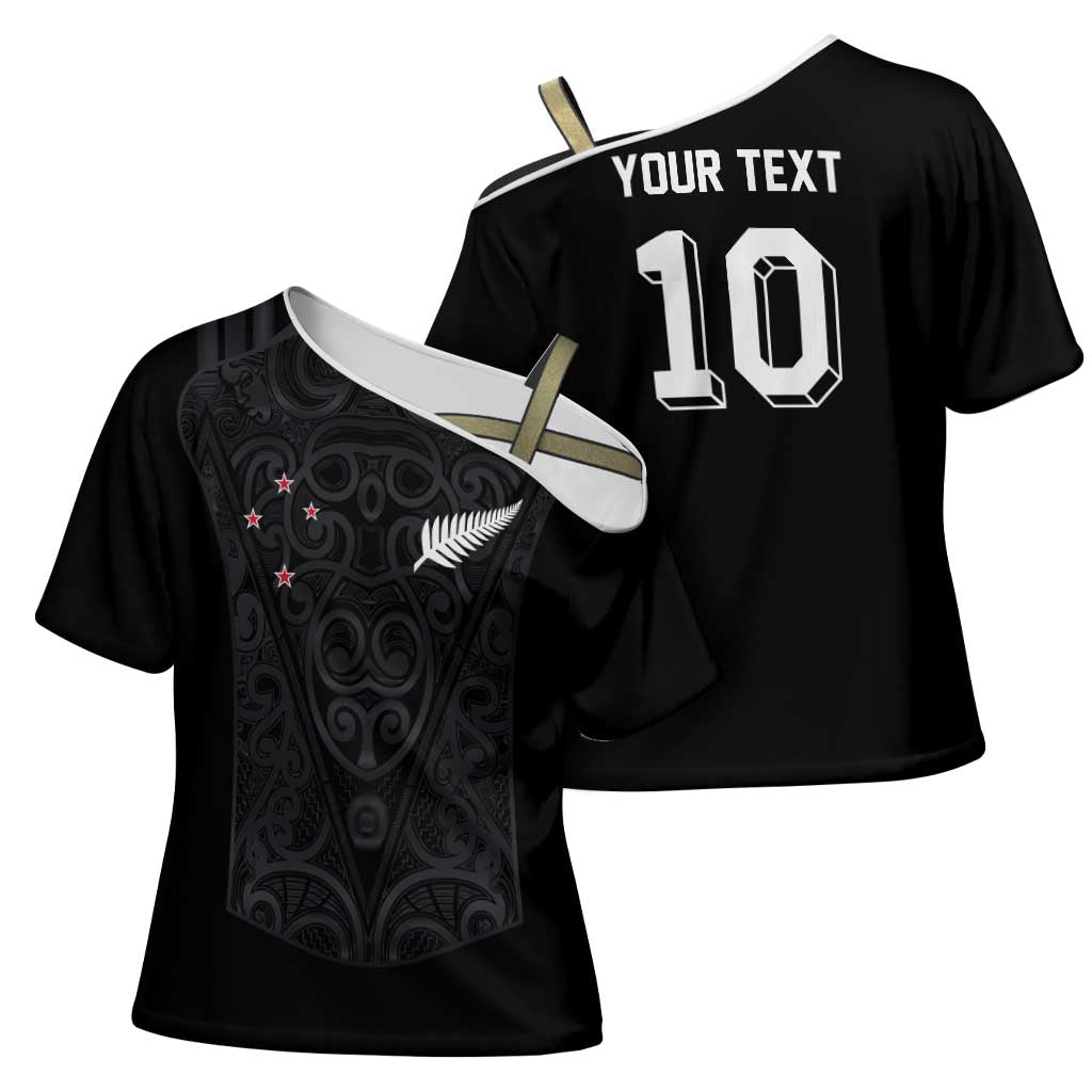 Custom Aotearoa Rugby Cross Shoulder Shirt Fern Blacks-Traditional Maori Motifs Design
