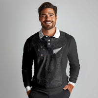 Custom Aotearoa Rugby Long Sleeve Polo Shirt Fern Blacks-Traditional Maori Motifs Design LT03 - Polynesian Pride
