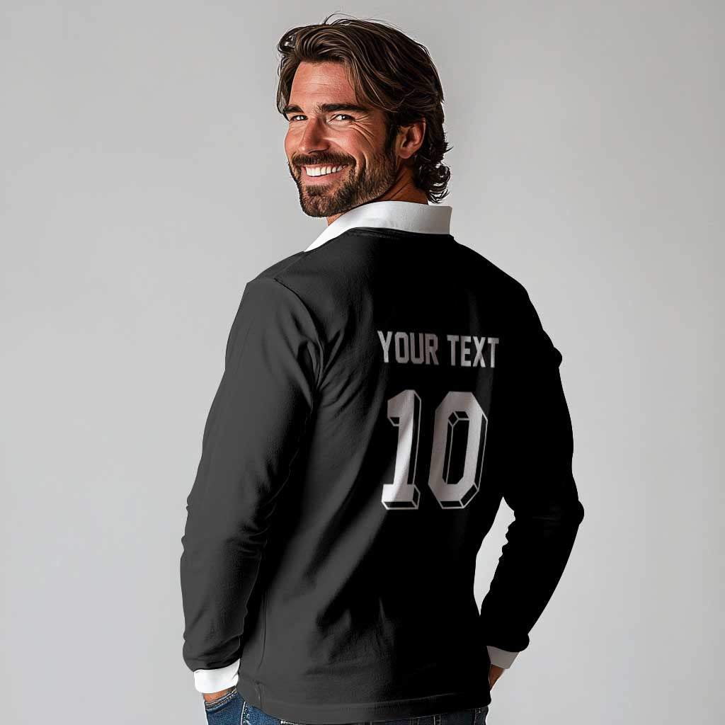 Custom Aotearoa Rugby Long Sleeve Polo Shirt Fern Blacks-Traditional Maori Motifs Design LT03 - Polynesian Pride