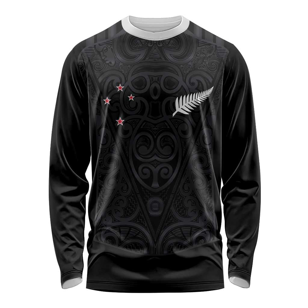 Custom Aotearoa Rugby Long Sleeve Shirt Fern Blacks-Traditional Maori Motifs Design