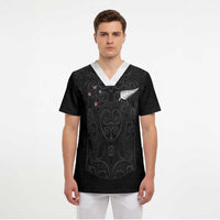 Custom Aotearoa Rugby Scrub Top Fern Blacks-Traditional Maori Motifs Design LT03 - Polynesian Pride
