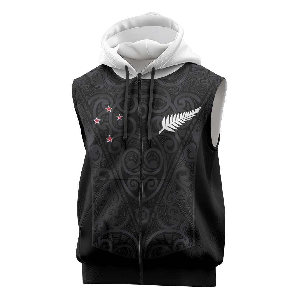 Custom Aotearoa Rugby Sleeveless Zip Hoodie Fern Blacks-Traditional Maori Motifs Design LT03 Black - Polynesian Pride