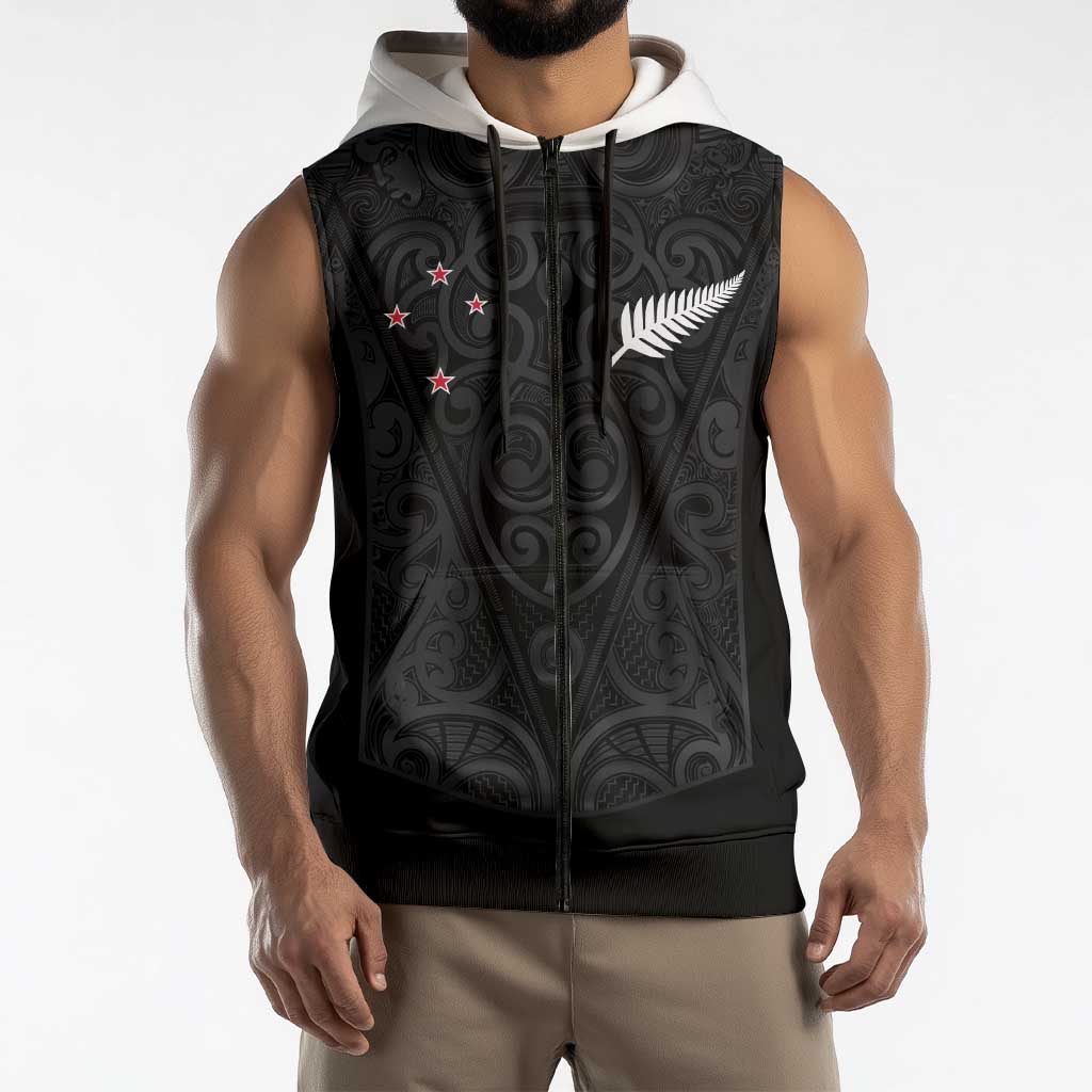 Custom Aotearoa Rugby Sleeveless Zip Hoodie Fern Blacks-Traditional Maori Motifs Design LT03 - Polynesian Pride