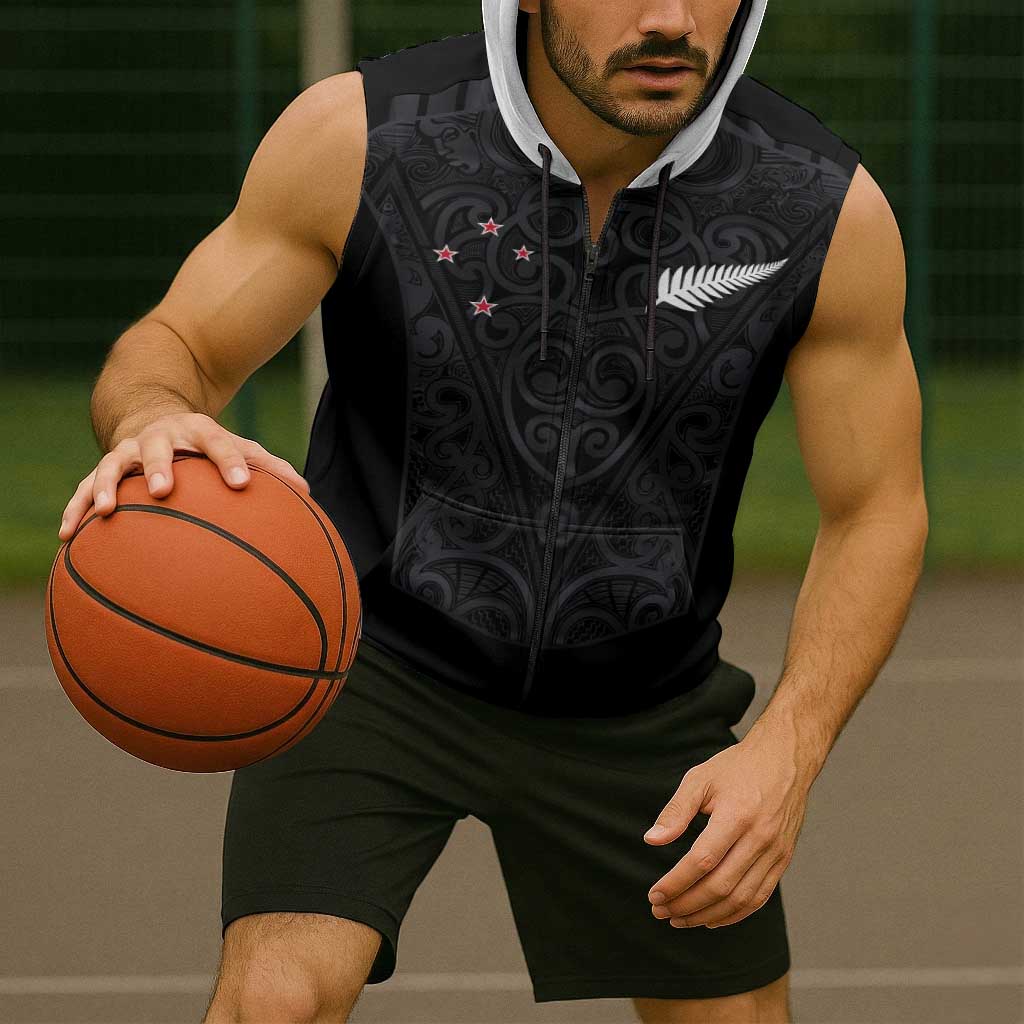 Custom Aotearoa Rugby Sleeveless Zip Hoodie Fern Blacks-Traditional Maori Motifs Design LT03 - Polynesian Pride