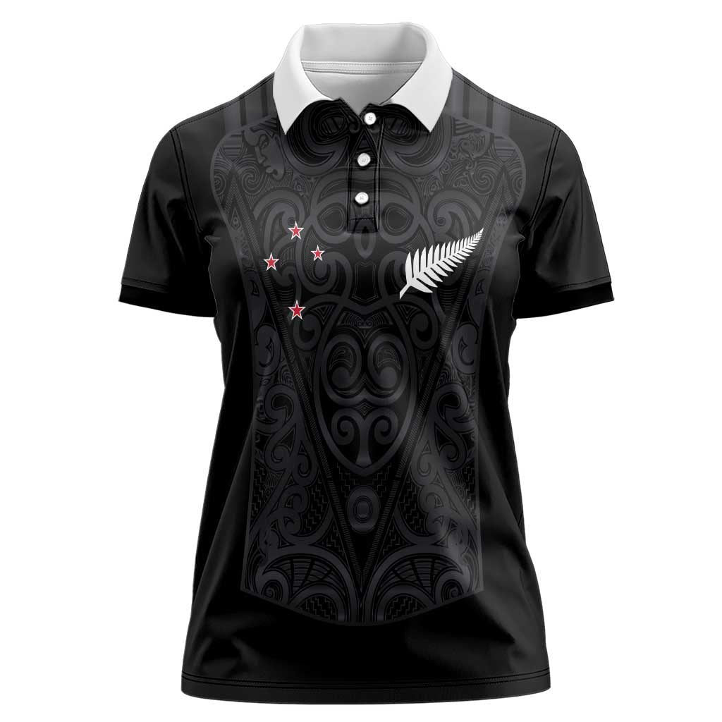 Custom Aotearoa Rugby Women Polo Shirt Fern Blacks-Traditional Maori Motifs Design LT03 Female Black - Polynesian Pride