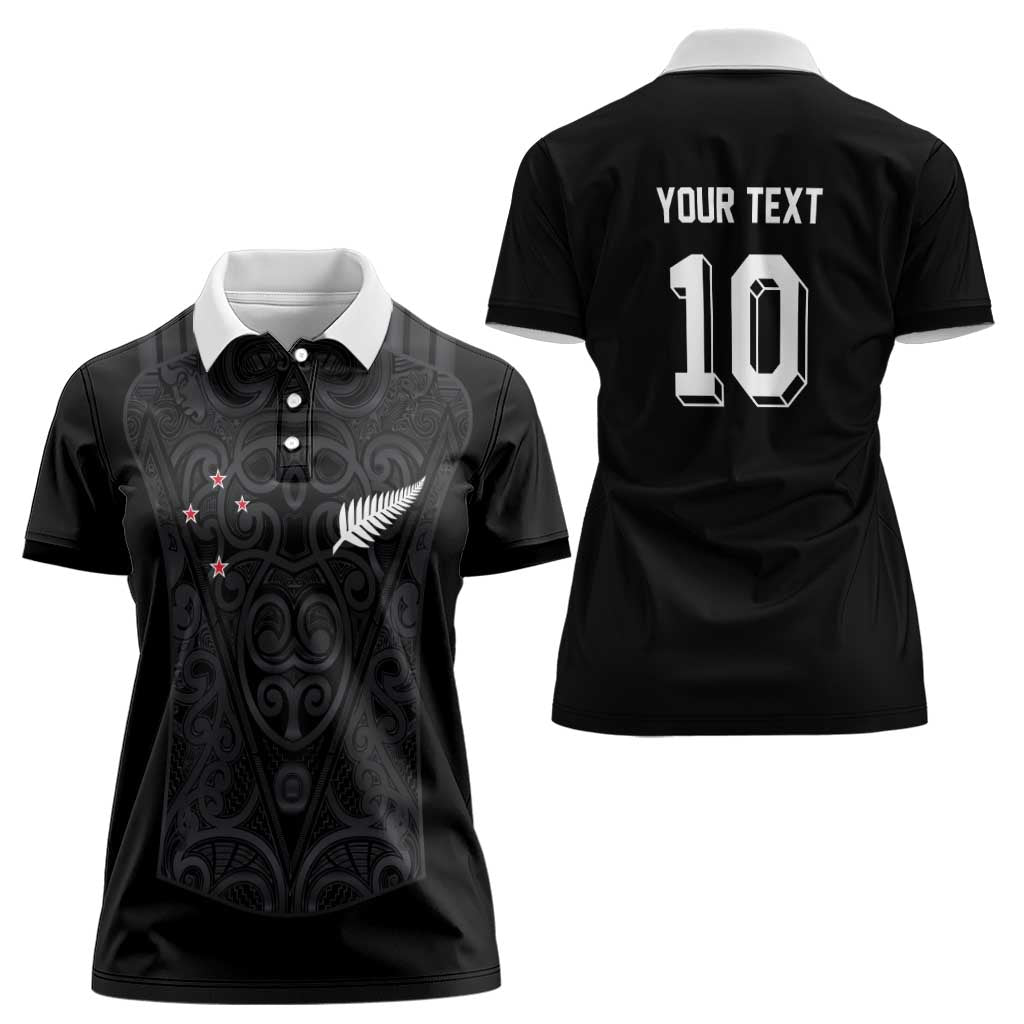 Custom Aotearoa Rugby Women Polo Shirt Fern Blacks-Traditional Maori Motifs Design LT03 - Polynesian Pride