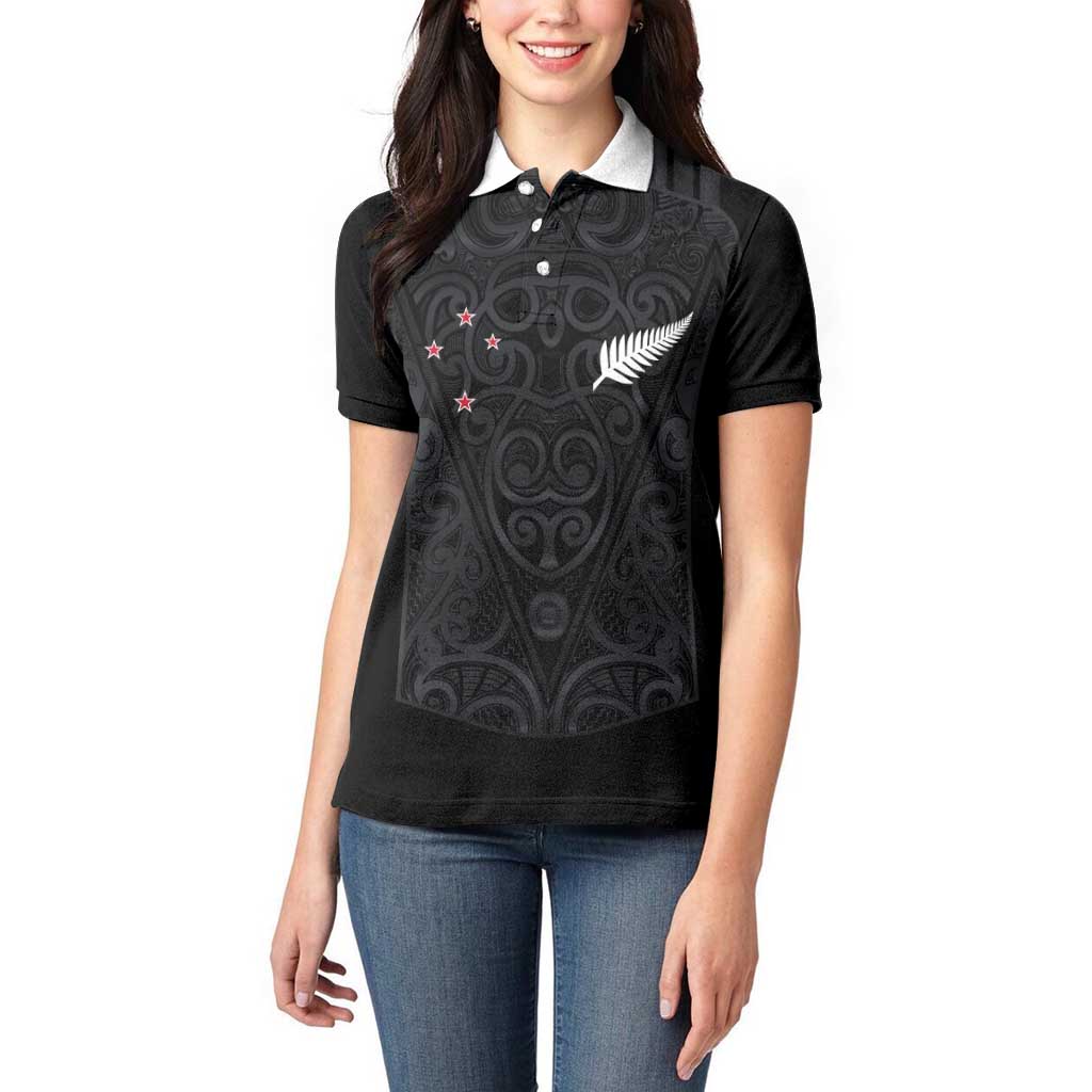 Custom Aotearoa Rugby Women Polo Shirt Fern Blacks-Traditional Maori Motifs Design LT03 - Polynesian Pride