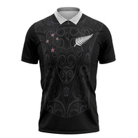 Custom Aotearoa Rugby Zipper Polo Shirt Fern Blacks-Traditional Maori Motifs Design LT03 Black - Polynesian Pride