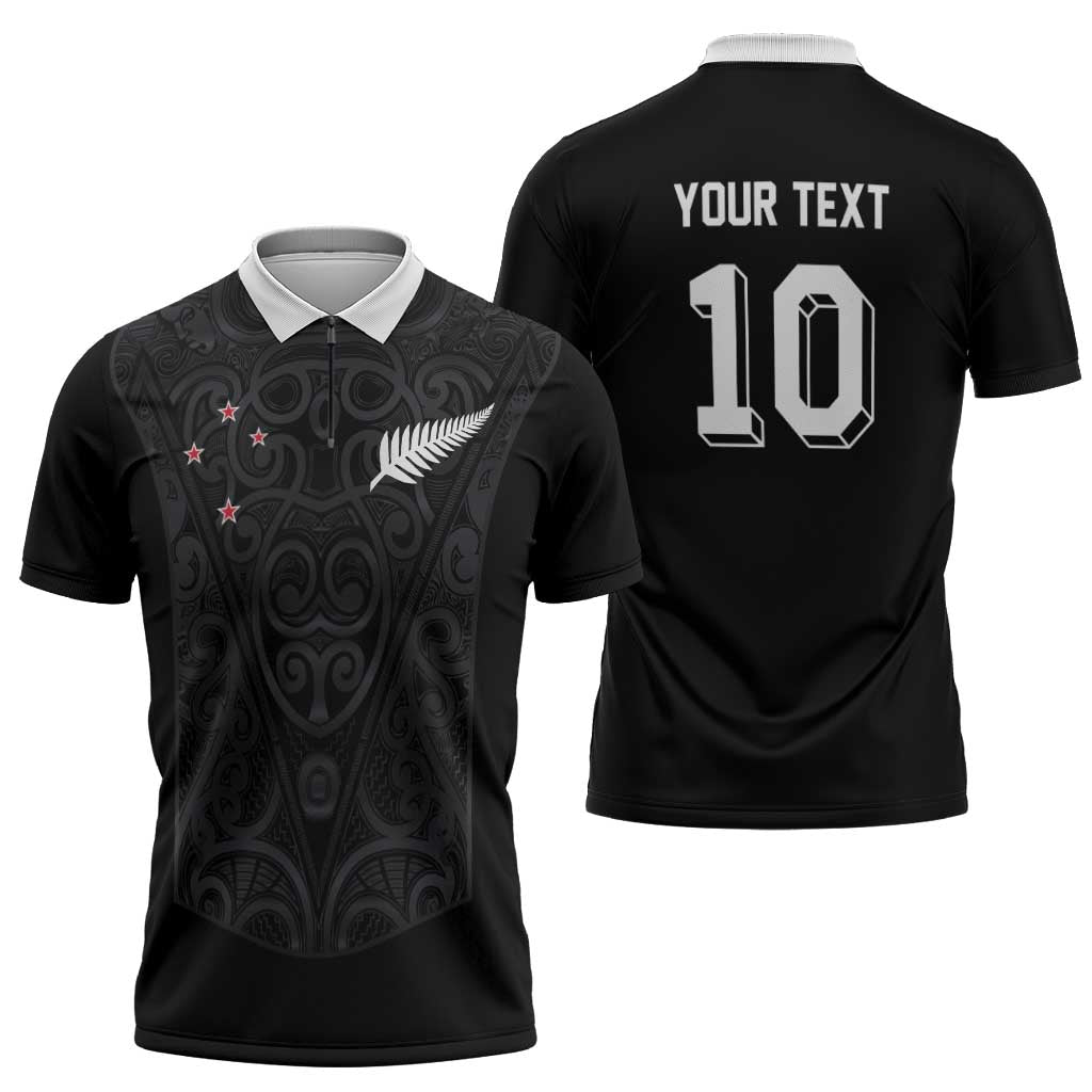 Custom Aotearoa Rugby Zipper Polo Shirt Fern Blacks-Traditional Maori Motifs Design LT03 - Polynesian Pride