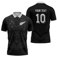 Custom Aotearoa Rugby Zipper Polo Shirt Fern Blacks-Traditional Maori Motifs Design LT03 - Polynesian Pride