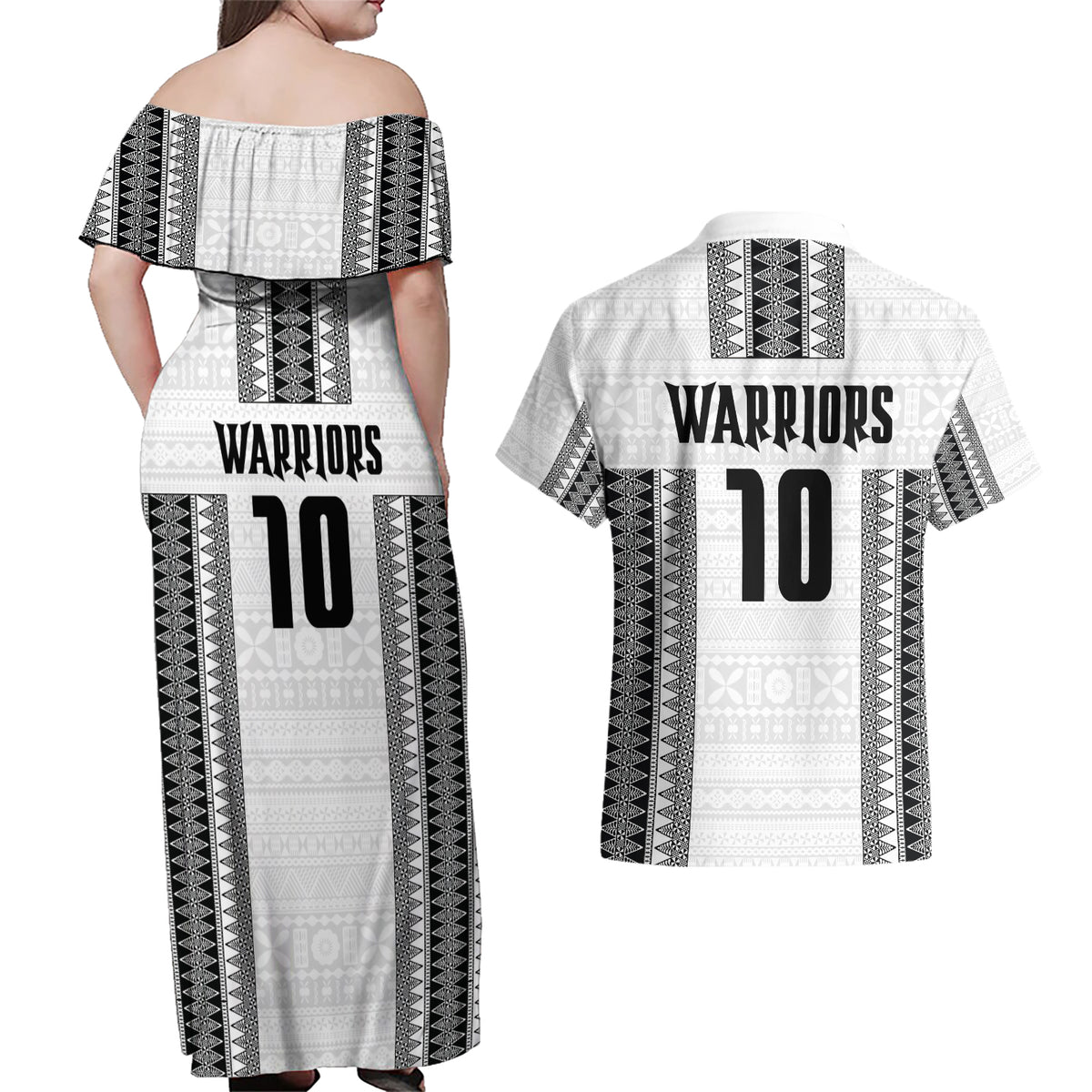 Fiji Rugby Warriors Couples Matching Off Shoulder Maxi Dress and Hawaiian Shirt Masi Tribal Pattern Go Champion 2024 LT03 - Polynesian Pride