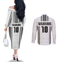 Fiji Rugby Warriors Couples Matching Off The Shoulder Long Sleeve Dress and Long Sleeve Button Shirt Masi Tribal Pattern Go Champion 2024 LT03 - Polynesian Pride
