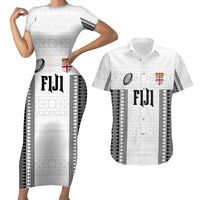 Fiji Rugby Warriors Couples Matching Short Sleeve Bodycon Dress and Hawaiian Shirt Masi Tribal Pattern Go Champion 2024 LT03 White - Polynesian Pride