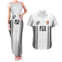 Fiji Rugby Warriors Couples Matching Tank Maxi Dress and Hawaiian Shirt Masi Tribal Pattern Go Champion 2024 LT03 White - Polynesian Pride