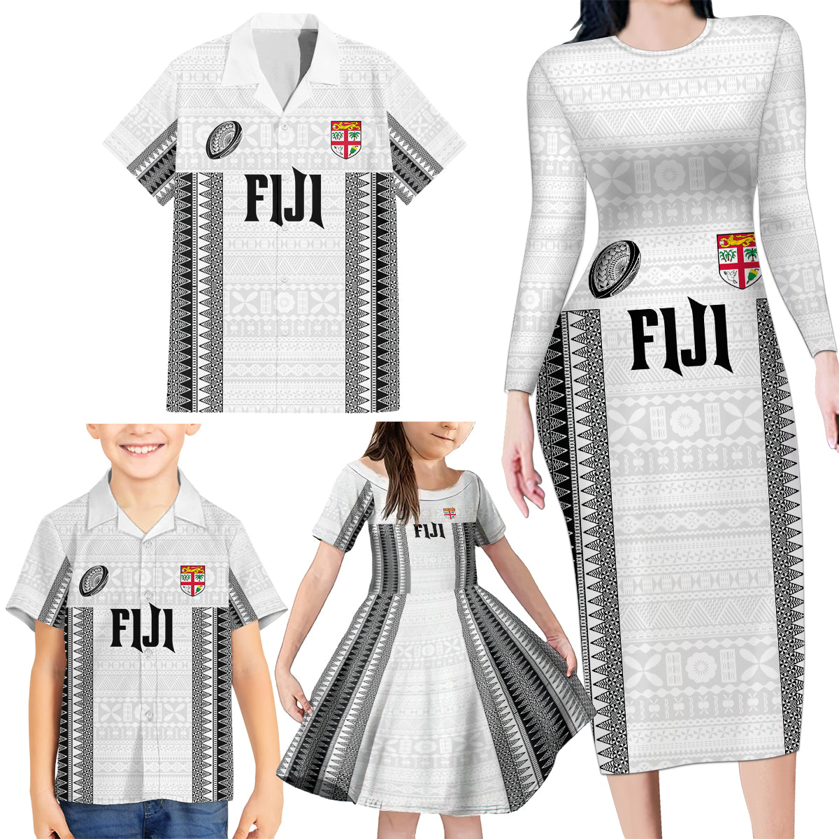 Fiji Rugby Warriors Family Matching Long Sleeve Bodycon Dress and Hawaiian Shirt Masi Tribal Pattern Go Champion 2024 LT03 - Polynesian Pride