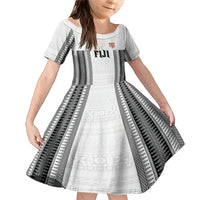 Fiji Rugby Warriors Family Matching Mermaid Dress and Hawaiian Shirt Masi Tribal Pattern Go Champion 2024 LT03 Daughter's Dress White - Polynesian Pride
