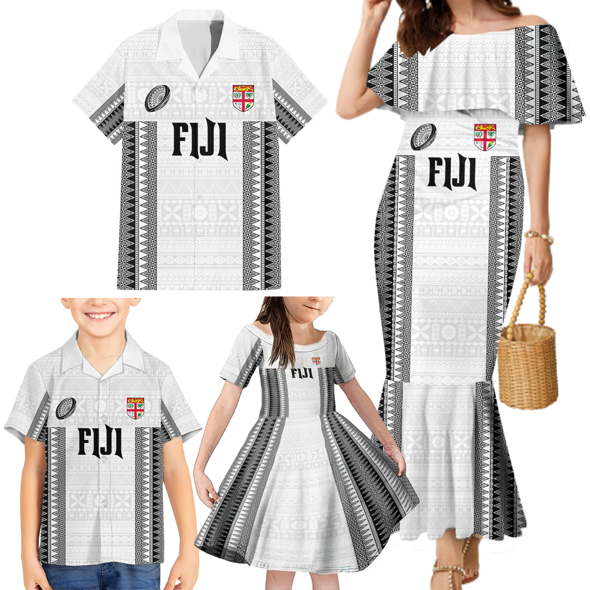 Fiji Rugby Warriors Family Matching Mermaid Dress and Hawaiian Shirt Masi Tribal Pattern Go Champion 2024 LT03 - Polynesian Pride