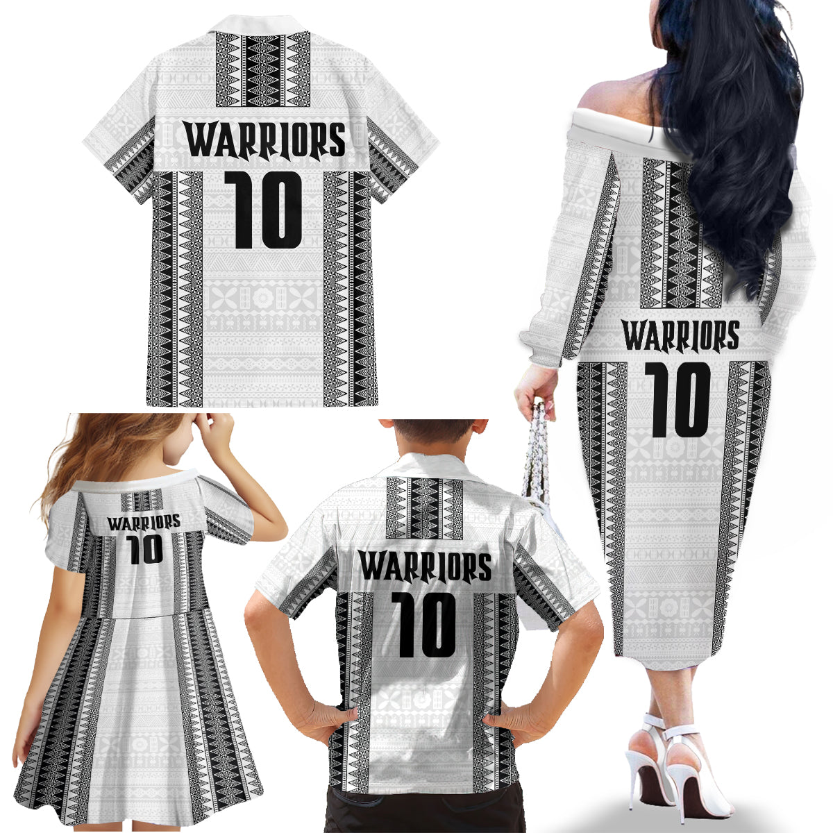 Fiji Rugby Warriors Family Matching Off The Shoulder Long Sleeve Dress and Hawaiian Shirt Masi Tribal Pattern Go Champion 2024 LT03 - Polynesian Pride