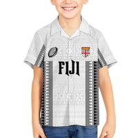 Fiji Rugby Warriors Family Matching Off Shoulder Maxi Dress and Hawaiian Shirt Masi Tribal Pattern Go Champion 2024 LT03 Son's Shirt White - Polynesian Pride