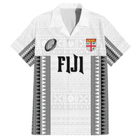 Fiji Rugby Warriors Family Matching Off Shoulder Short Dress and Hawaiian Shirt Masi Tribal Pattern Go Champion 2024 LT03 Dad's Shirt - Short Sleeve White - Polynesian Pride