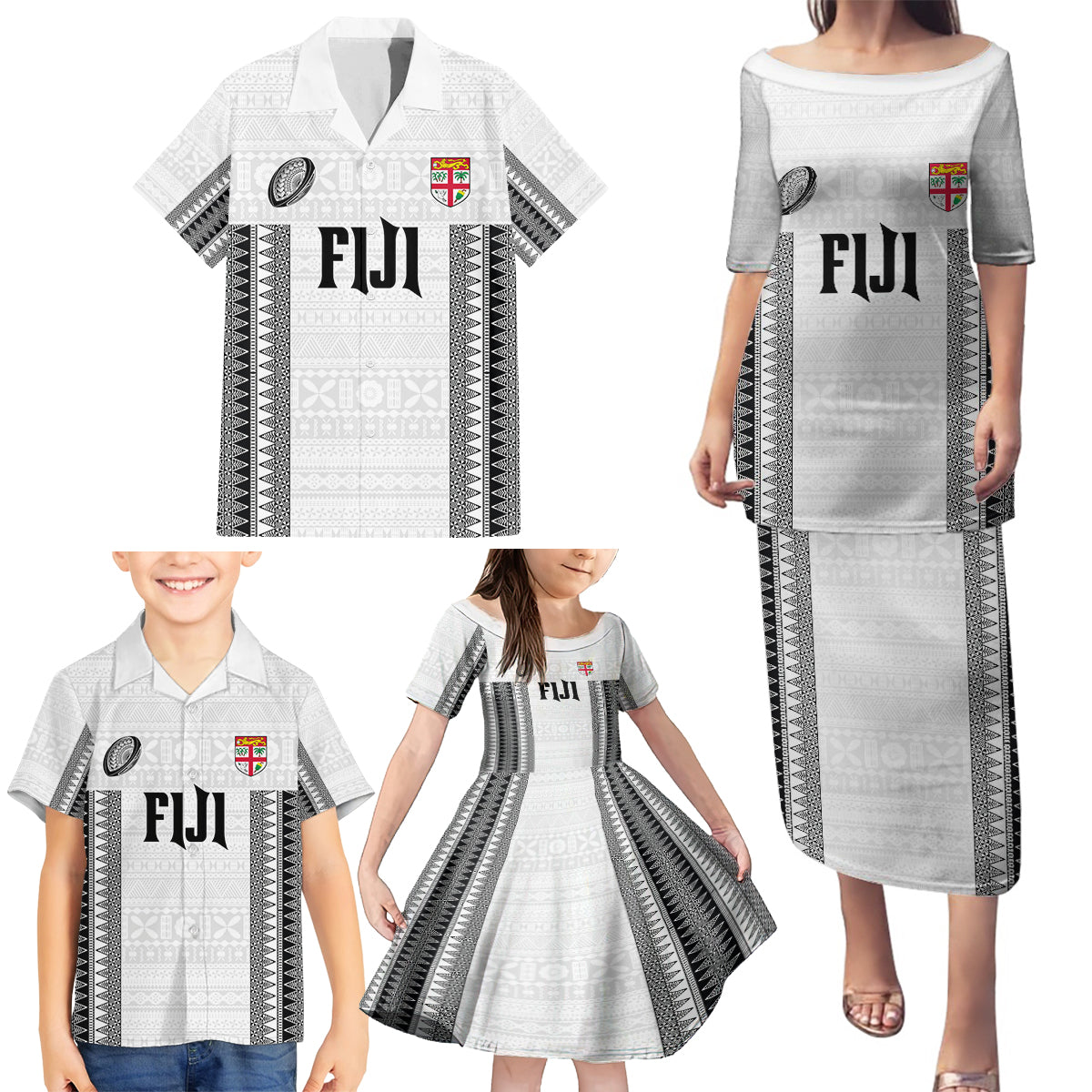 Fiji Rugby Warriors Family Matching Puletasi and Hawaiian Shirt Masi Tribal Pattern Go Champion 2024 LT03 - Polynesian Pride