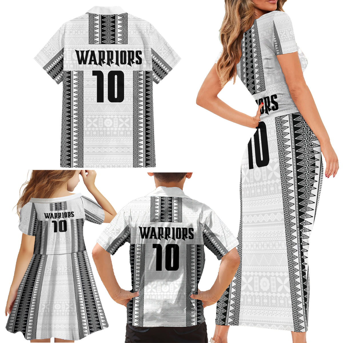 Fiji Rugby Warriors Family Matching Short Sleeve Bodycon Dress and Hawaiian Shirt Masi Tribal Pattern Go Champion 2024 LT03 - Polynesian Pride