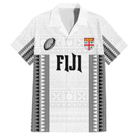 Fiji Rugby Warriors Family Matching Short Sleeve Bodycon Dress and Hawaiian Shirt Masi Tribal Pattern Go Champion 2024 LT03 Dad's Shirt - Short Sleeve White - Polynesian Pride