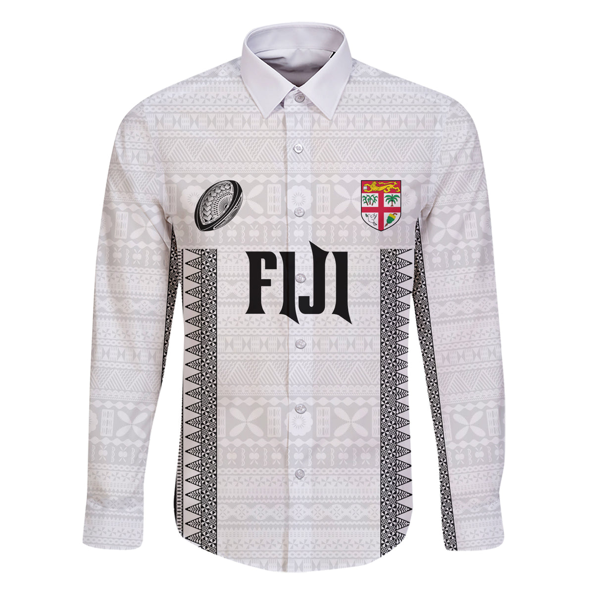 Fiji Rugby Warriors Family Matching Short Sleeve Bodycon Dress and Hawaiian Shirt Masi Tribal Pattern Go Champion 2024 LT03 Dad's Shirt - Long Sleeve White - Polynesian Pride