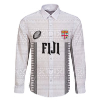 Fiji Rugby Warriors Family Matching Short Sleeve Bodycon Dress and Hawaiian Shirt Masi Tribal Pattern Go Champion 2024 LT03 Dad's Shirt - Long Sleeve White - Polynesian Pride