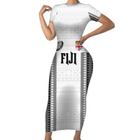 Fiji Rugby Warriors Family Matching Short Sleeve Bodycon Dress and Hawaiian Shirt Masi Tribal Pattern Go Champion 2024 LT03 Mom's Dress White - Polynesian Pride