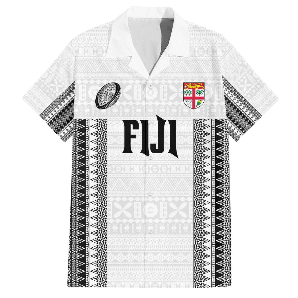 Fiji Rugby Warriors Family Matching Tank Maxi Dress and Hawaiian Shirt Masi Tribal Pattern Go Champion 2024 LT03 Dad's Shirt - Short Sleeve White - Polynesian Pride