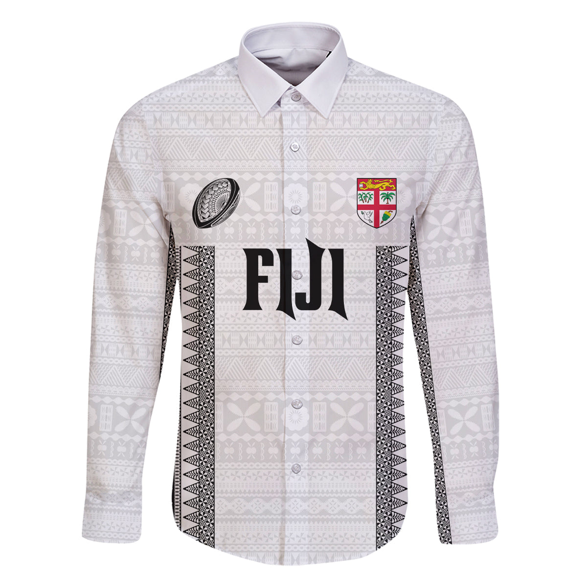 Fiji Rugby Warriors Family Matching Tank Maxi Dress and Hawaiian Shirt Masi Tribal Pattern Go Champion 2024 LT03 Dad's Shirt - Long Sleeve White - Polynesian Pride