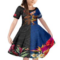 Hawaii and Samoa Together Family Matching Mermaid Dress and Hawaiian Shirt Samoan Warrior and Beauty Hula Girl LT03 Daughter's Dress Black - Polynesian Pride