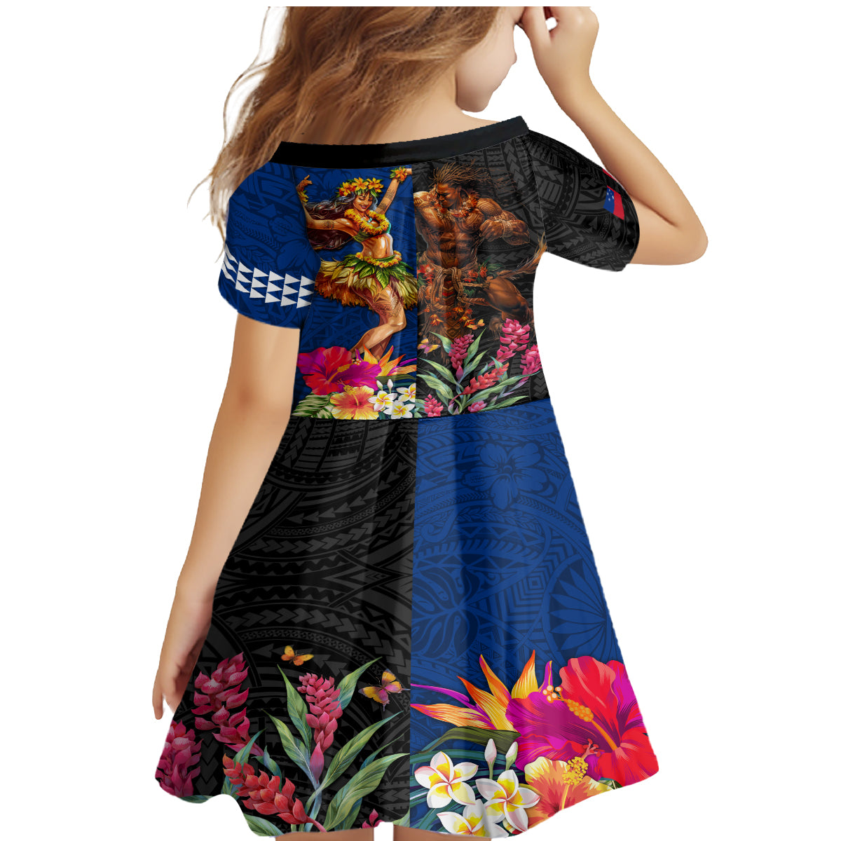 Hawaii and Samoa Together Family Matching Mermaid Dress and Hawaiian Shirt Samoan Warrior and Beauty Hula Girl LT03 - Polynesian Pride
