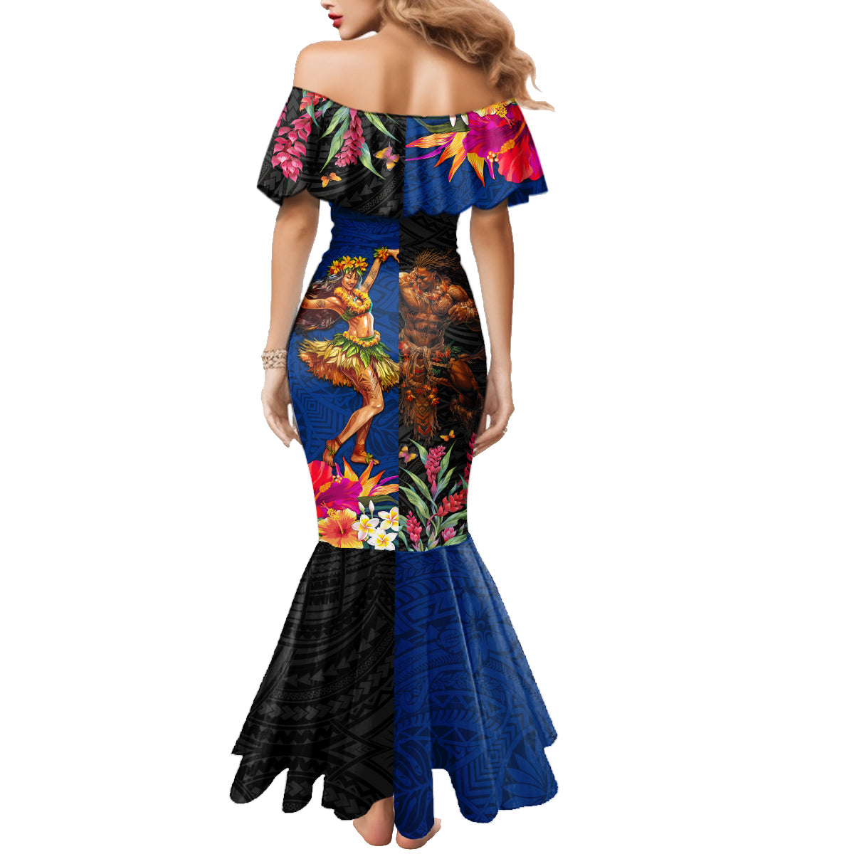 Hawaii and Samoa Together Family Matching Mermaid Dress and Hawaiian Shirt Samoan Warrior and Beauty Hula Girl LT03 - Polynesian Pride