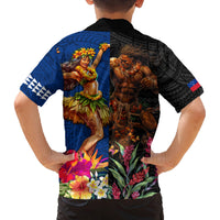 Hawaii and Samoa Together Family Matching Off Shoulder Maxi Dress and Hawaiian Shirt Samoan Warrior and Beauty Hula Girl LT03 - Polynesian Pride