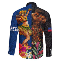 Hawaii and Samoa Together Family Matching Off Shoulder Maxi Dress and Hawaiian Shirt Samoan Warrior and Beauty Hula Girl LT03 - Polynesian Pride