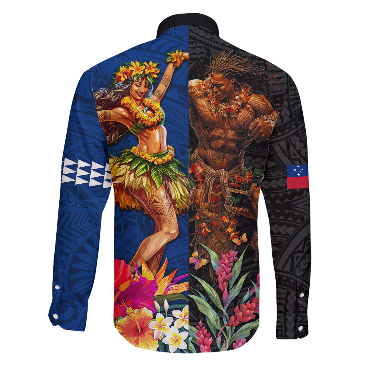 Hawaii and Samoa Together Family Matching Off Shoulder Short Dress and Hawaiian Shirt Samoan Warrior and Beauty Hula Girl LT03 - Polynesian Pride