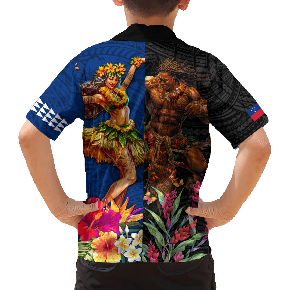 Hawaii and Samoa Together Family Matching Summer Maxi Dress and Hawaiian Shirt Samoan Warrior and Beauty Hula Girl LT03 - Polynesian Pride