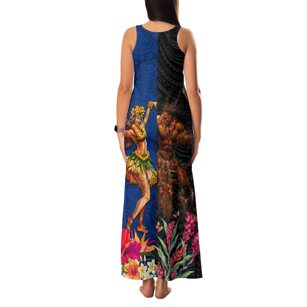 Hawaii and Samoa Together Family Matching Tank Maxi Dress and Hawaiian Shirt Samoan Warrior and Beauty Hula Girl LT03 - Polynesian Pride