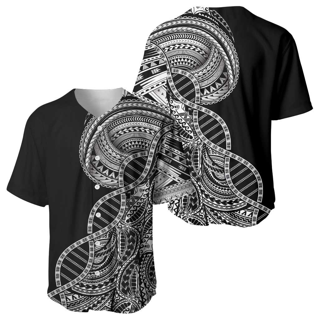 Samoan DNA Art Tattoo Baseball Jersey Polynesian Pattern Black Color