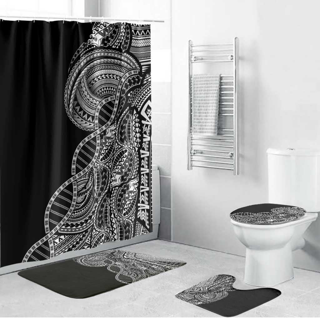 Samoan DNA Art Tattoo Bathroom Set Polynesian Pattern Black Color
