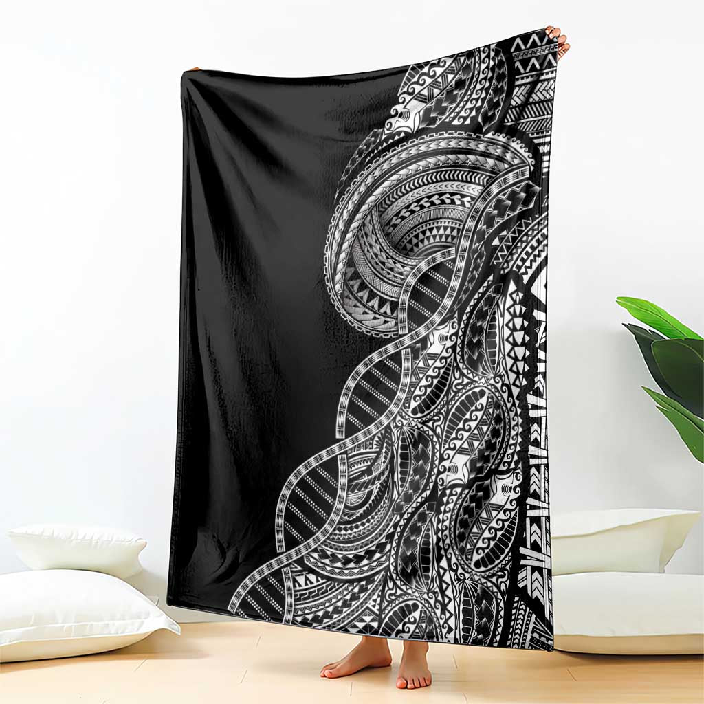 Samoan DNA Art Tattoo Blanket Polynesian Pattern Black Color
