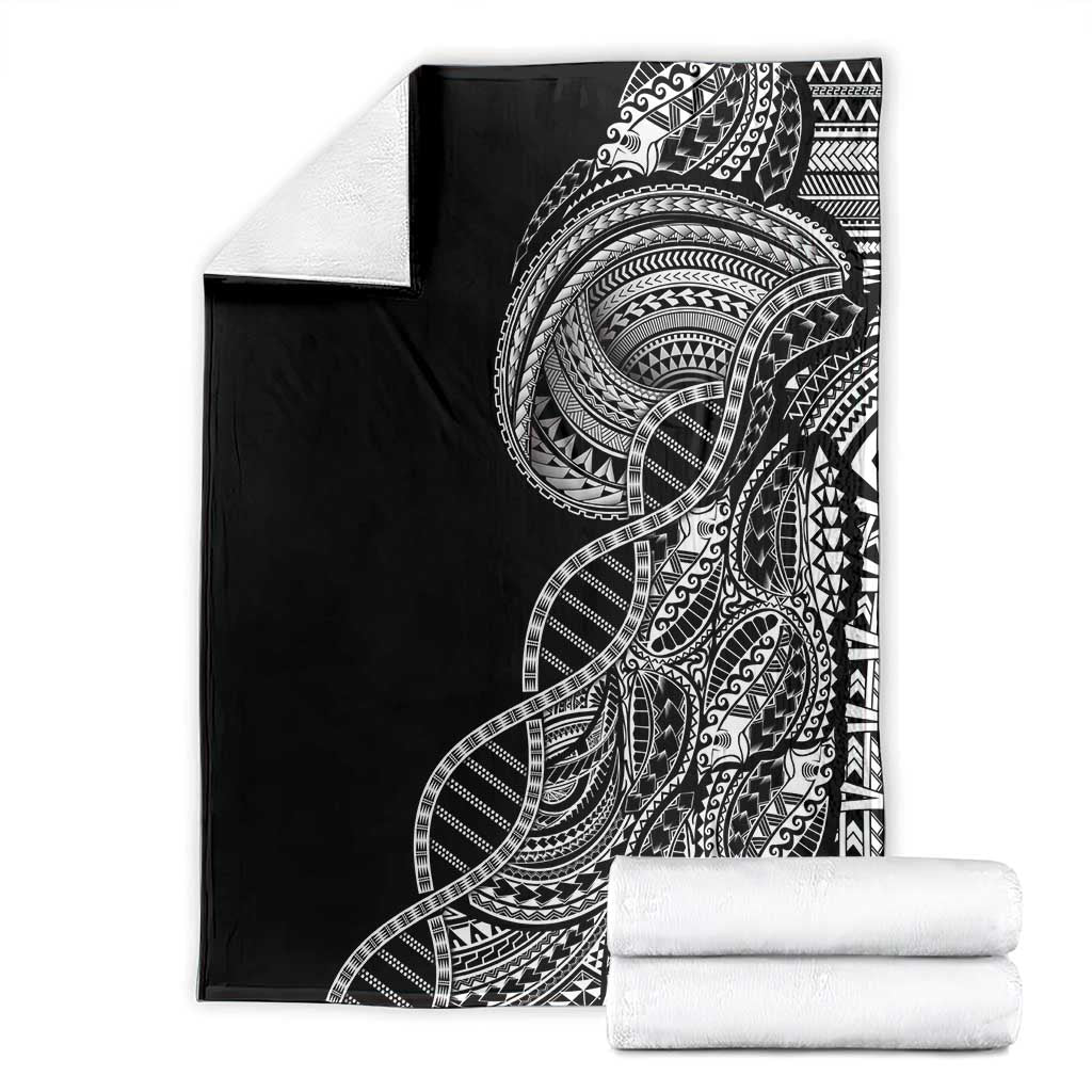 Samoan DNA Art Tattoo Blanket Polynesian Pattern Black Color