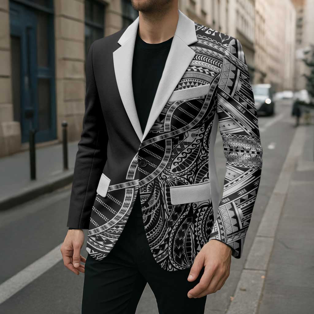 Samoan DNA Art Tattoo Blazer Polynesian Pattern Black Color