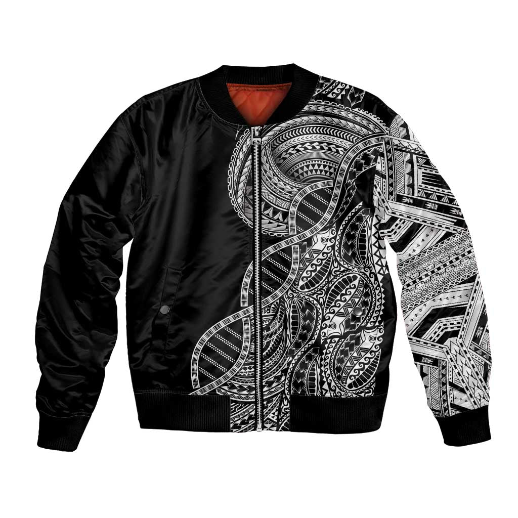 Samoan DNA Art Tattoo Bomber Jacket Polynesian Pattern Black Color