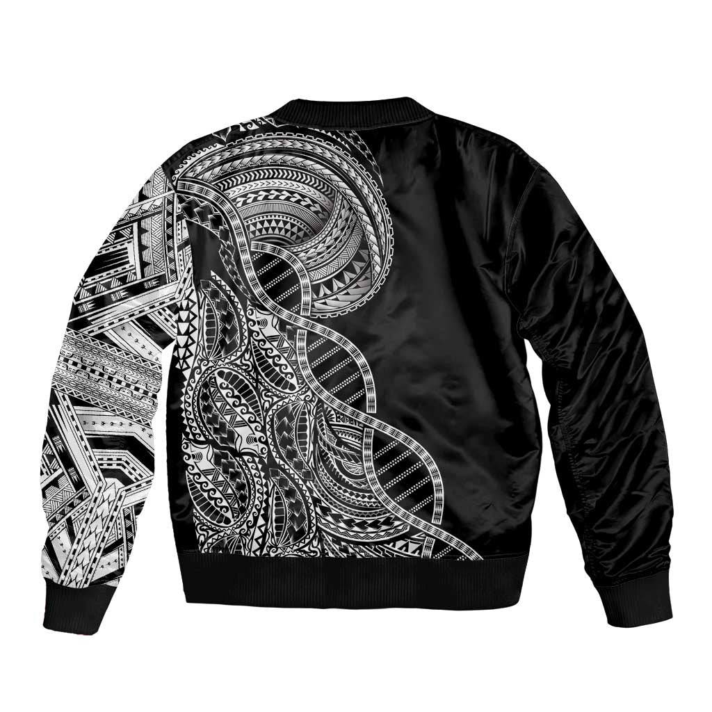 Samoan DNA Art Tattoo Bomber Jacket Polynesian Pattern Black Color
