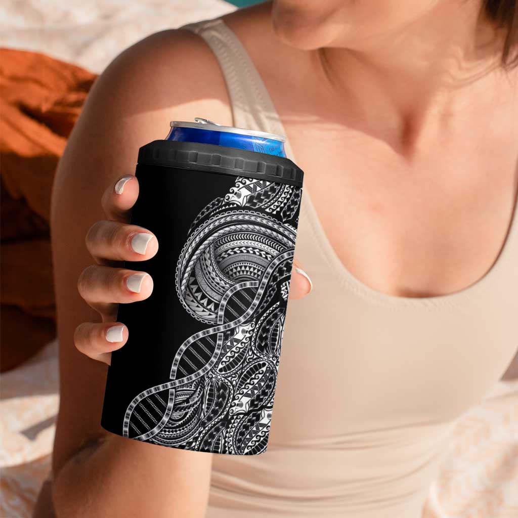Samoan DNA Art Tattoo 4 in 1 Can Cooler Tumbler Polynesian Pattern Black Color