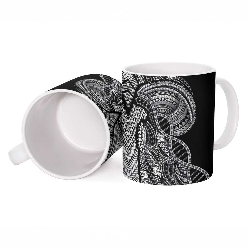 Samoan DNA Art Tattoo Ceramic Mug Polynesian Pattern Black Color