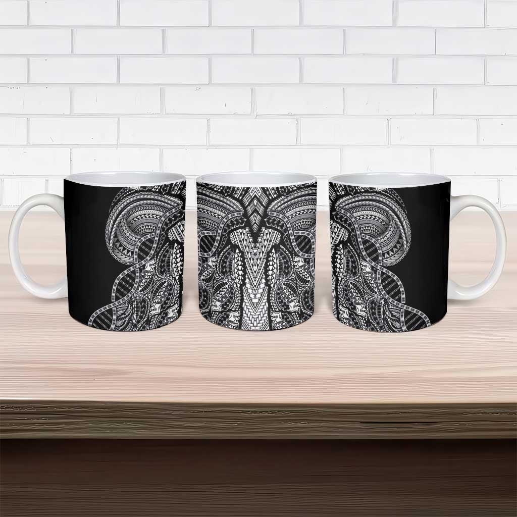 Samoan DNA Art Tattoo Ceramic Mug Polynesian Pattern Black Color
